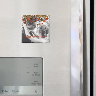 オレンジ色の茶色の葉バレンタイン自分の写真を追加 マグネット