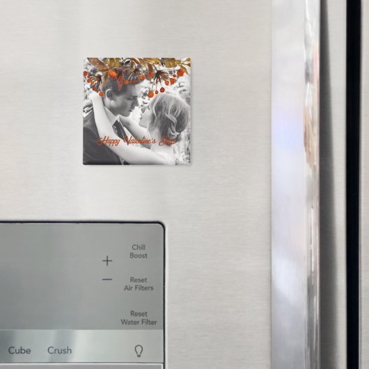 オレンジ色の茶色の葉バレンタイン自分の写真を追加 マグネット (インサイチュ (冷蔵庫))