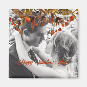 オレンジ色の茶色の葉バレンタイン自分の写真を追加 マグネット (正面)