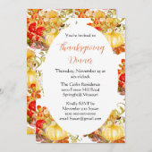 オレンジ色の菊と花の感謝祭の食事 招待状 (正面/裏面)