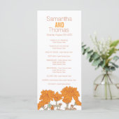 オレンジ色の菊の結婚式のプログラムラックカード プログラム (スタンド正面)