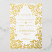 オレンジ色の葉とカボチャのライン描きフレーム 秋の結婚式 箔招待状 (正面)