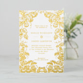 オレンジ色の葉とカボチャのライン描きフレーム 秋の結婚式 箔招待状 (立ち正面)