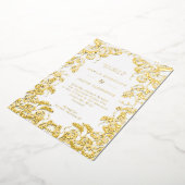 オレンジ色の葉とカボチャのライン描きフレーム 秋の結婚式 箔招待状 (回転した状態)