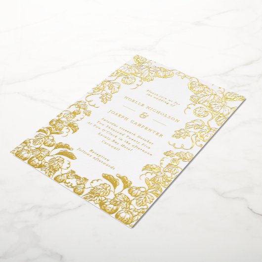 オレンジ色の葉とカボチャのライン描きフレーム 秋の結婚式 箔招待状 (回転した状態)