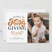 オレンジ色の葉のリース写真ハッピー感謝祭 シーズンカード (正面)