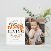 オレンジ色の葉のリース写真ハッピー感謝祭 シーズンカード (スタンド正面)