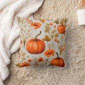 オレンジ色の葉パンプキンと花、秋デコール クッション (ブランケット)