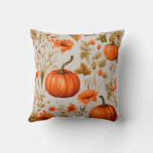 オレンジ色の葉パンプキンと花、秋デコール クッション (裏面)