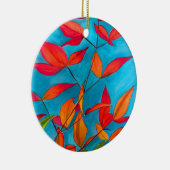 オレンジ色の葉 秋のオリジナル水彩画 セラミックオーナメント (右)