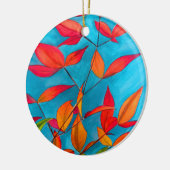 オレンジ色の葉 秋のオリジナル水彩画 セラミックオーナメント (左)