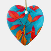 オレンジ色の葉 秋のオリジナル水彩画 セラミックオーナメント (右)