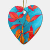 オレンジ色の葉 秋のオリジナル水彩画 セラミックオーナメント (左)