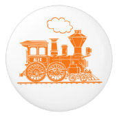 オレンジ色の蒸気列車カスタムのアートドアノブ セラミックノブ (正面)