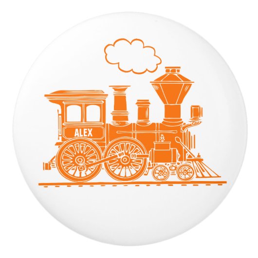 オレンジ色の蒸気列車カスタムのアートドアノブ セラミックノブ (正面)