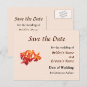オレンジ色の蘭のSave the Date 案内ポストカード (正面/裏面)