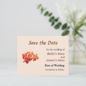 オレンジ色の蘭のSave the Date 案内ポストカード (スタンド正面)