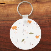 オレンジ色の虎猫と葉のパターン キーホルダー (正面)