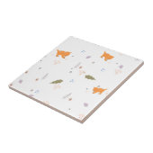 オレンジ色の虎猫と葉のパターン タイル (側面)