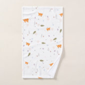 オレンジ色の虎猫と葉のパターン バスタオルセット (ハンドタオル)