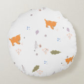 オレンジ色の虎猫と葉のパターン ラウンドクッション (裏面)