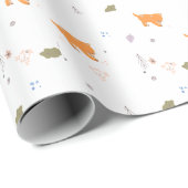 オレンジ色の虎猫と葉のパターン ラッピングペーパー (ロールコーナー)