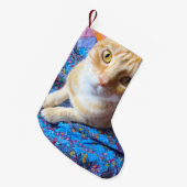 オレンジ色の虎猫オンのキルト スモールクリスマスストッキング (正面 (吊り時))