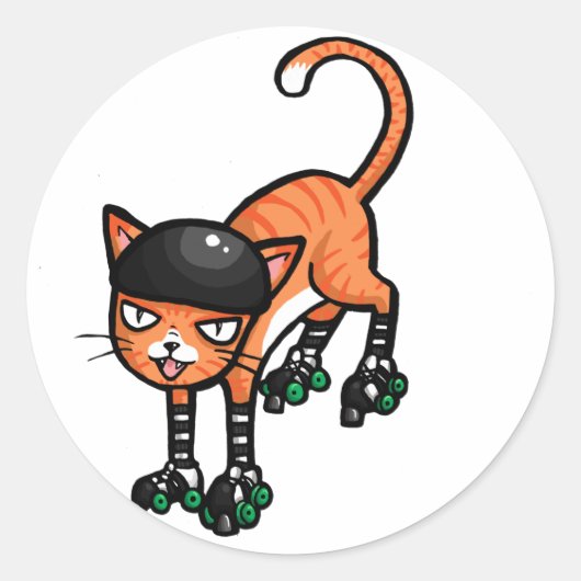 オレンジ色の虎猫オンrollerskates ラウンドシール (正面)