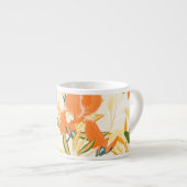 オレンジ色の虹彩：シームレスな花模様 エスプレッソカップ (正面右)