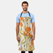 オレンジ色の虹彩：シームレスな花模様 エプロン (着用した状態)