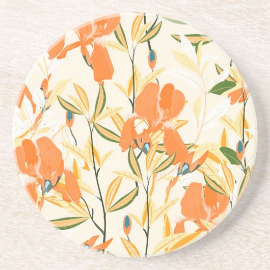 オレンジ色の虹彩：シームレスな花模様 コースター (正面)