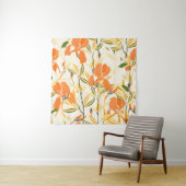 オレンジ色の虹彩：シームレスな花模様 タペストリー (インサイチュ)