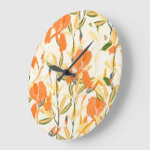 オレンジ色の虹彩:シームレスな花模様 ラージ壁時計 (傾斜)