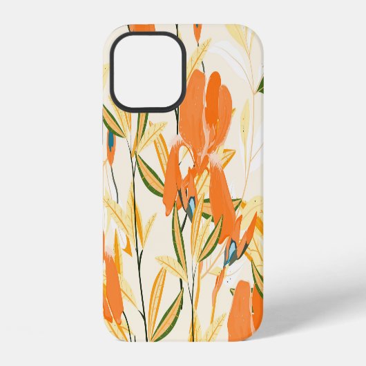 オレンジ色の虹彩:シームレスな花模様 iPhoneケース (裏面)