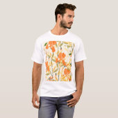 オレンジ色の虹彩:シームレスな花模様 Tシャツ (正面フル)