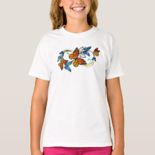 オレンジ色の蝶々モナークの無限 Tシャツ