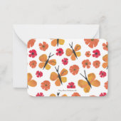 オレンジ色の蝶かわいい蝶ポピーのパターン ノートカード (正面)