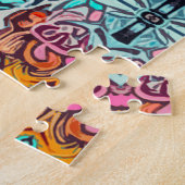 オレンジ色の蝶とメダリオンろうけつ染めパターン ジグソーパズル (側面)