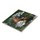 オレンジ色の蝶と白い花 タイル (側面)