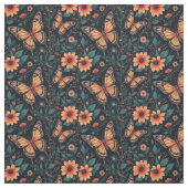 オレンジ色の蝶と花 ファブリック (見本)