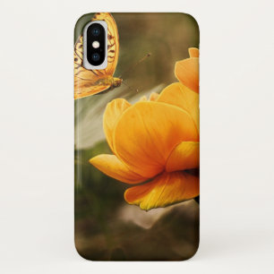 オレンジ色の蝶と花 iPhone X ケース