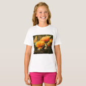 オレンジ色の蝶と花 Tシャツ (正面フル)