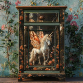 オレンジ色の蝶の翼のユニコーンのデコパージュ 薄葉紙