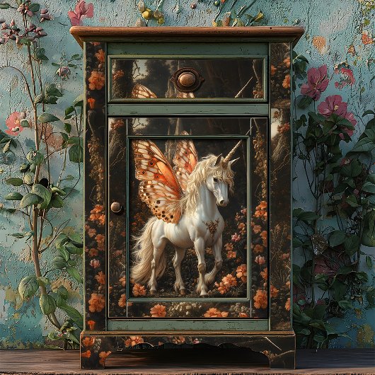 オレンジ色の蝶の翼のユニコーンのデコパージュ 薄葉紙