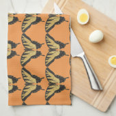 オレンジ色の蝶パターン キッチンタオル (四つ折り)