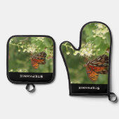 オレンジ色の蝶パーソナライズされたの名前 鍋つかみ&鍋敷きセット (正面)