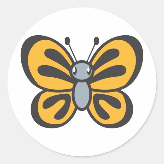 オレンジ色の蝶マンガ ラウンドシール (正面)