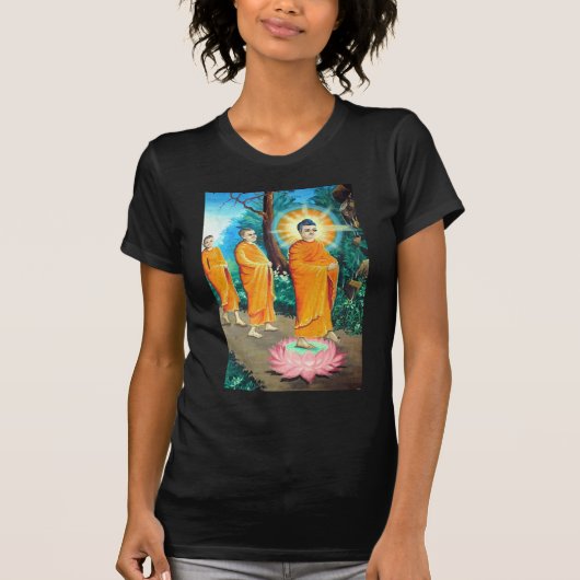 オレンジ色の衣を着た悟りを開いた仏教徒 Tシャツ (正面)