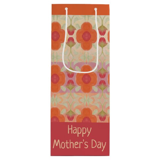 オレンジ色の装飾デザイン ワインギフトバッグ (正面)