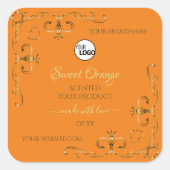 オレンジ色の製品ラベルの金ゴールド華美コーナーとロゴ スクエアシール (正面)